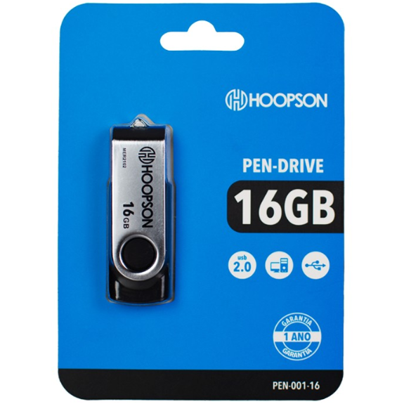 Pen Drive 16GB, Preto, Blister com 1 Unidade